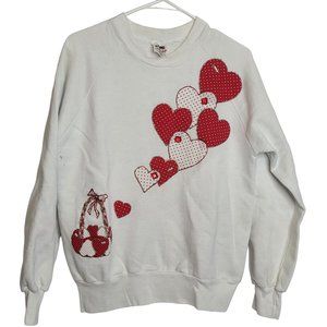 Vintage Sweatshirt Valentines Day Hearts Embellished Upcycle Glitter Paint Sz L